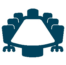 Icon of a conference table with chairs around it.