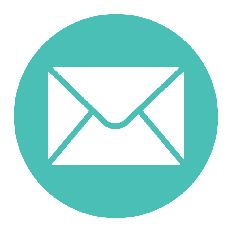 An icon of an envelope on a turquoise circular background, representing email or messaging