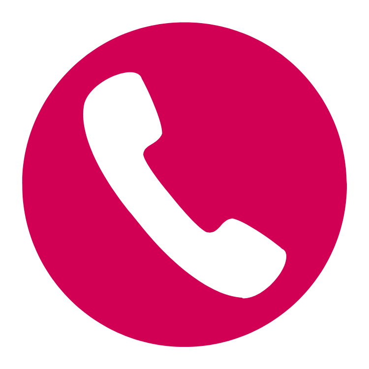 A white telephone handset icon on a red circular background, symbolizing phone calls or communication.